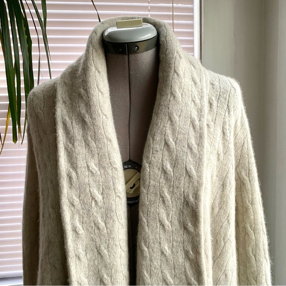 VINTAGE Super Soft Warm Cable Knit Open Front Cardigan Off White Size L - Picture 5 of 15